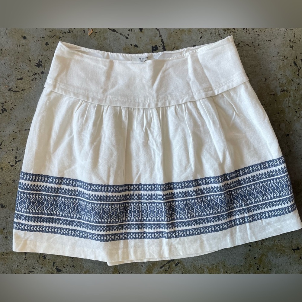 Madewell Cabana Jacquard Cotton Skirt with Blue Embroidered Design Size 8